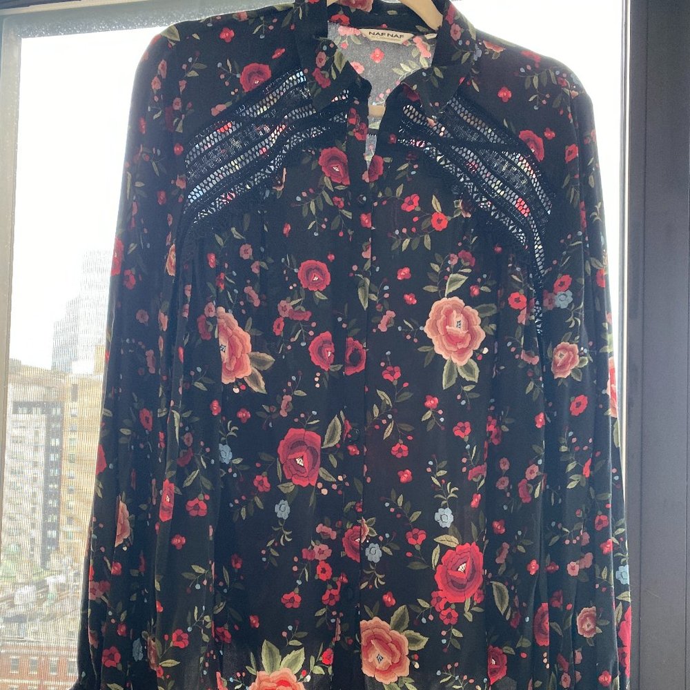 Black Floral Collared Shirt
